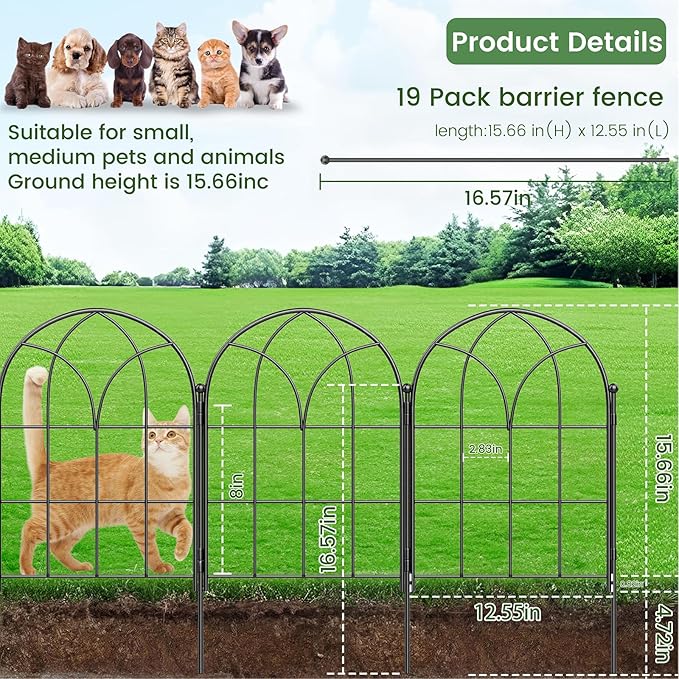 Garden Fences Animal Barrier, 12.55"*16.48" Black Garden Border Fencing - Image 3