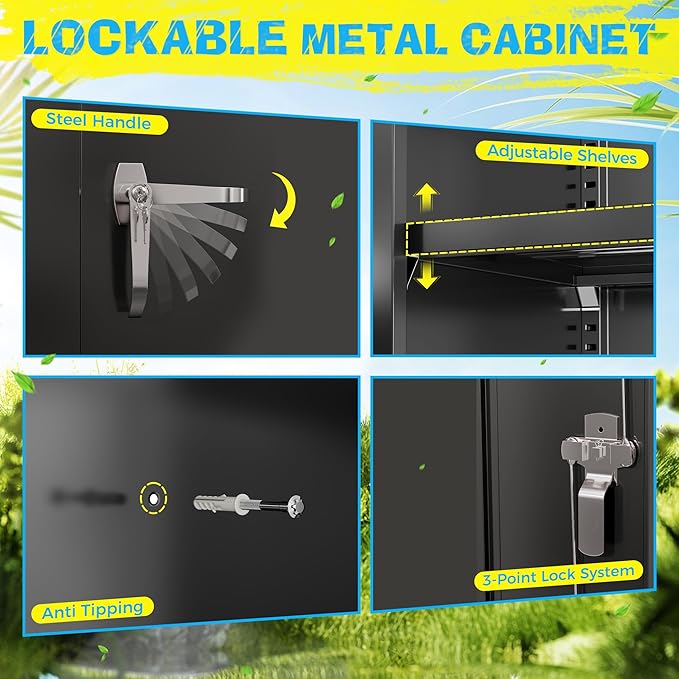 Pataku 71'' Metal Storage Cabinet, Garage Storage Cabinet - Image 5