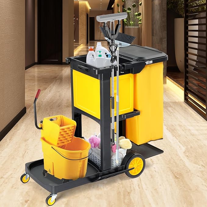TUFFIOM Janitorial Cart with Key-Locking Cabinet, 3-Shelf Commercial Cleaning - Image 9