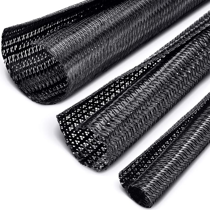 Boao 3 Pieces Cord Protector Wire Loom Black Tubing Cable Sleeve Split Sleeving by Boao