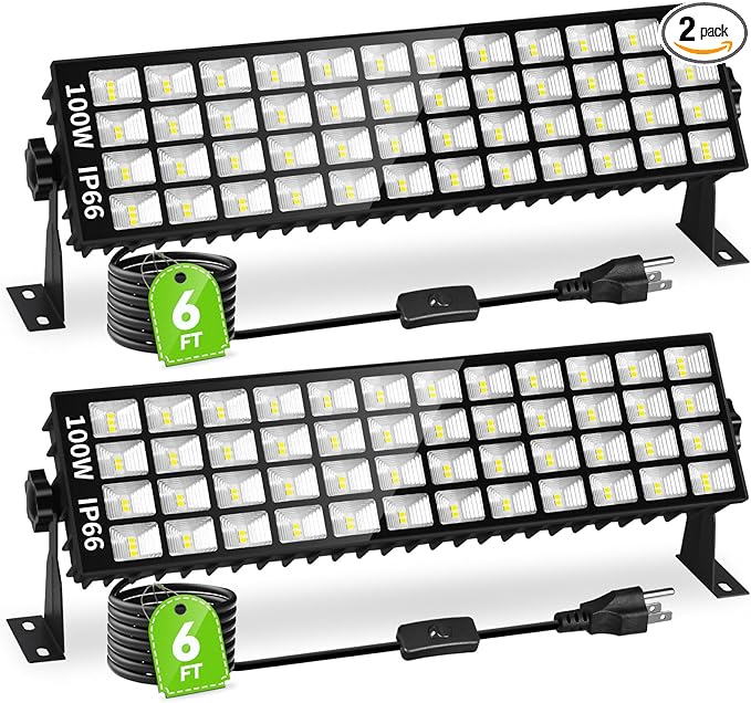 2 Pack LED Shop Lights, 100W 11000LM Plug in Garage Light by Linstaine