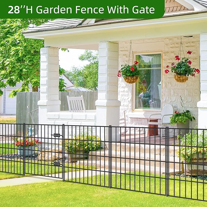 Metal Garden Fence 28in x 35ft, 1 Gate + 14 Panels Dog Fences Border Fence - Image 2
