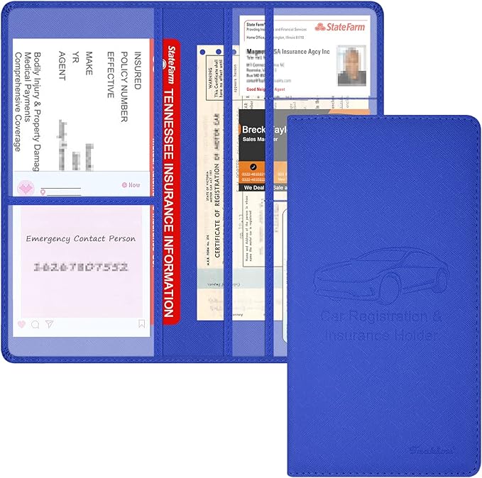 Car Insurance and Registration Holder, 9.5 x 5 Inch PU Leather Vehicle Glove by Techion