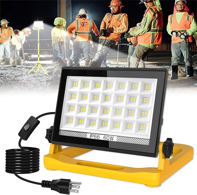 T-SUN LED Work Light with Stand, 60W 6000K LED Flood Light Outdoor with 13FT by T-SUN