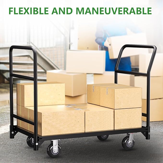 Platform Truck Cart, 37.2"x31"x45.6" Heavy Duty Push Cart Dolly, 2100lbs - Image 4