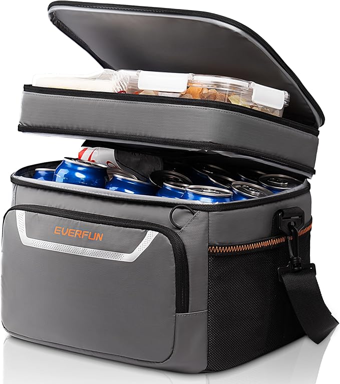 EVERFUN Small Cooler Lunch Box Mini Leak-Proof Soft Double Deck 24 Can Personal by EVERFUN