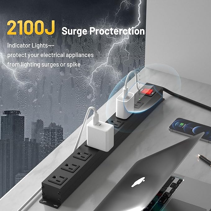 KF 8 Outlet Heavy Duty Power Strip Surge Protector, 2100J Surge Protection - Image 3