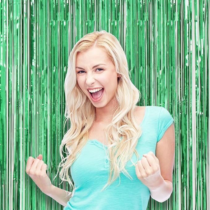 3 Pack 3.3 x 8.2 ft Laser Green Foil Fringe Backdrop Curtains, Tinsel Streamers - Image 8