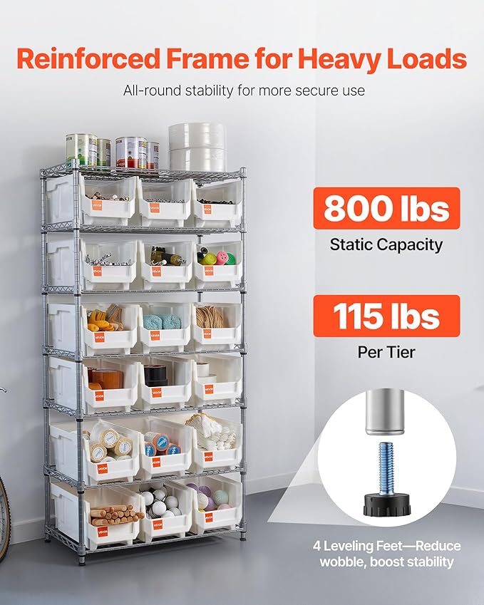 VEVOR 7-Tier Rolling Bin Storage Rack, 18 Organizer Bins, Bin Rack Storage - Image 3