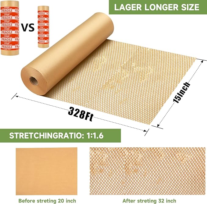 Honeycomb Packing Paper Wrap 15''x328', Substitute Alternative - Image 4