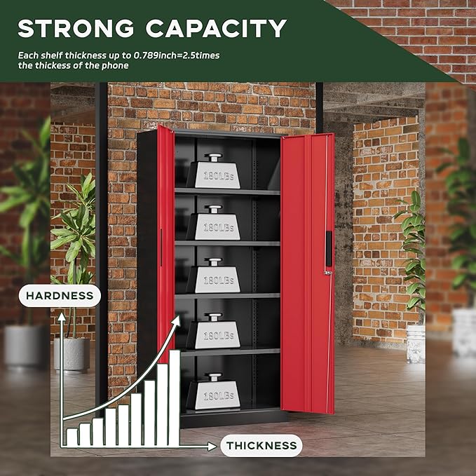 Greenvelly Metal Storage Cabinet, Lockable Steel Cabinet - Image 4