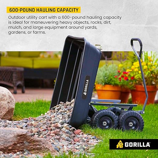 Gorilla Carts Poly Garden Dump Cart, 4 Cu Ft Tub, 600 lb Haul Capacity - Image 4