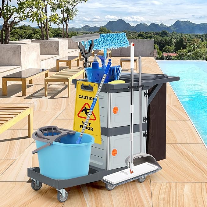 Commercial 3-Shelf Janitorial Cart - Image 7