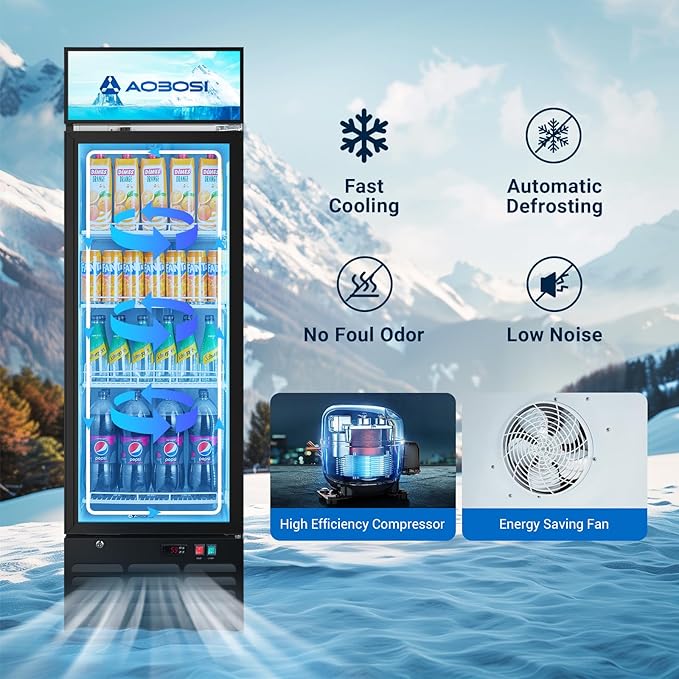 AAOBOSI Commercial Merchandiser Refrigerator, 12.29 Cu.Ft Glass Door Display - Image 4