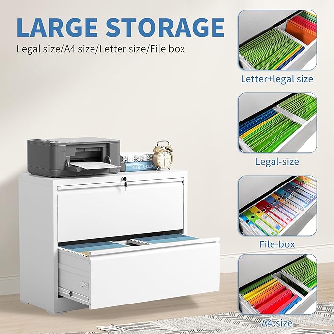 File Cabinets 2 Drawer, Metal Office Storage Filing Cabinet - Image 4