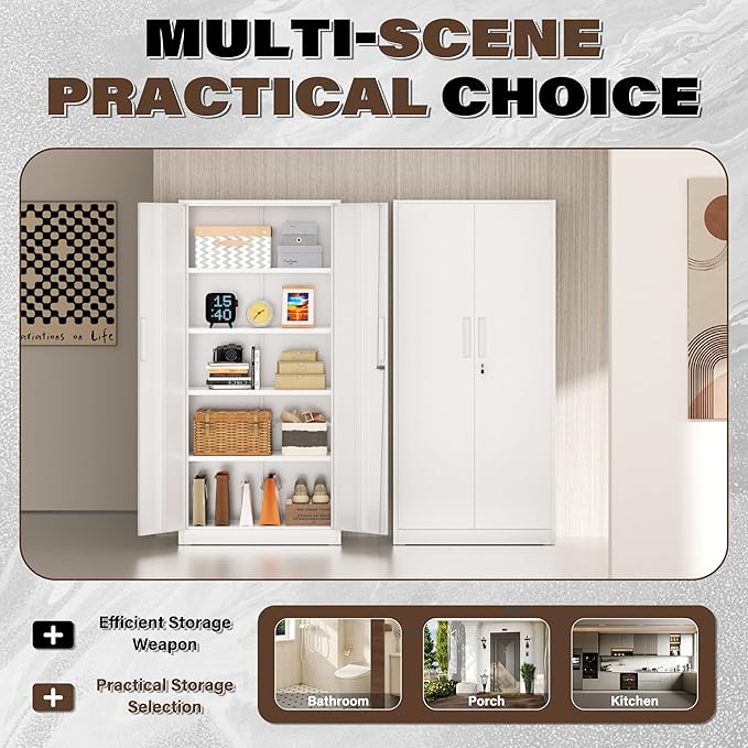 Incbruce 72” Metal Storage Cabinet, Locking Tall Steel Storage Cabinet - Image 7