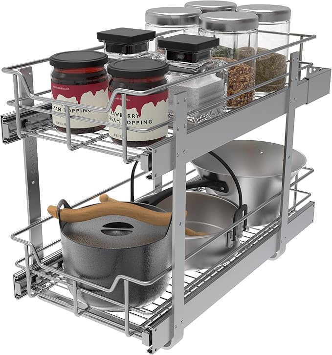2 Tier Pull Out Cabinet Organizer 11" W X 22" D, Slide Out Drawers - Image 7