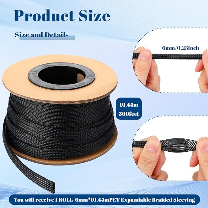 Pangda 300 Feet 1/4 Inch Wire Loom PET Expandable Braided Sleeving Braided - Image 2