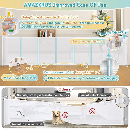 140'' Retractable Baby Gates Extra Wide, Security Upgrade Reinforcement Rods 11 - Image 2