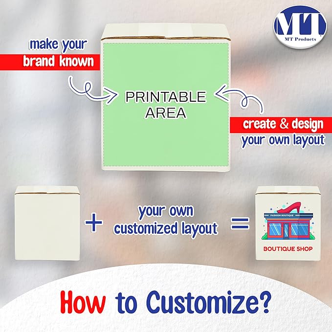 MT Products Custom Printed White Cardboard Shipping Boxes 7" x 7" x 7" - Image 4