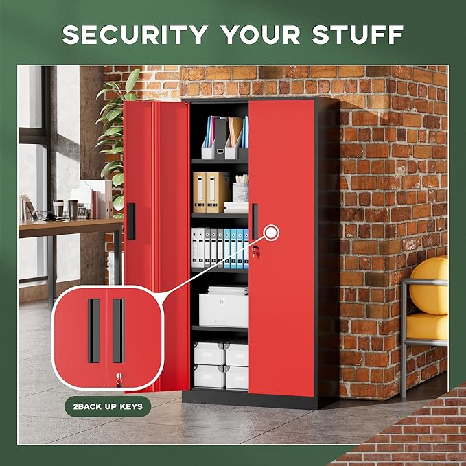 Greenvelly Metal Storage Cabinet, Lockable Steel Cabinet - Image 6