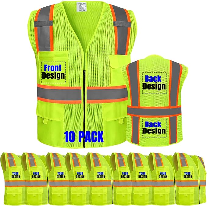 BeautyWill Custom Safety Vest Customized Logo Class 2 High Visibility by BeautyWill