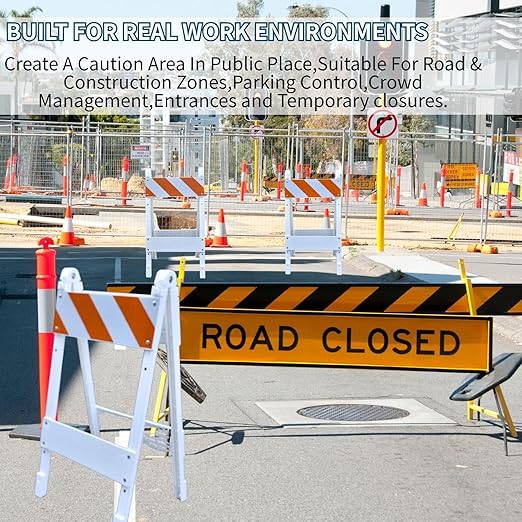 BESEA Folding Traffic Barricade, Heavy-Duty Plastic Construction - Image 5