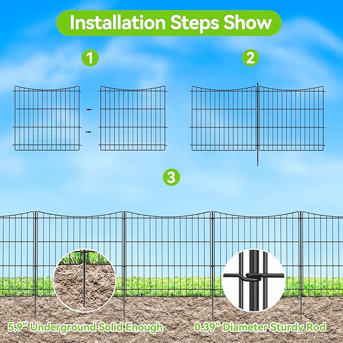 INJOPEXI Decorative Garden Fence 6 Panels 11.8ft×24in Garden Fences - Image 3