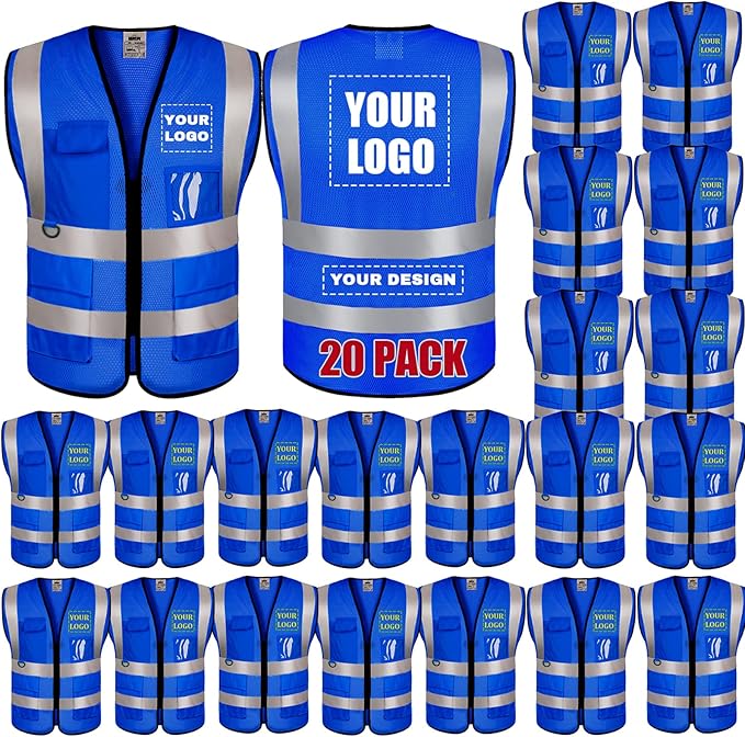 BeautyWill Custom Logo 10/20 Pack Safety Vest Class2 High Visibility Vest by BeautyWill