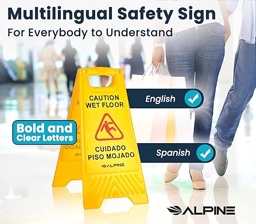 Alpine Caution Wet Floor Sign, 24 Inch High Visibility Yellow Slippery When Wet - Image 3