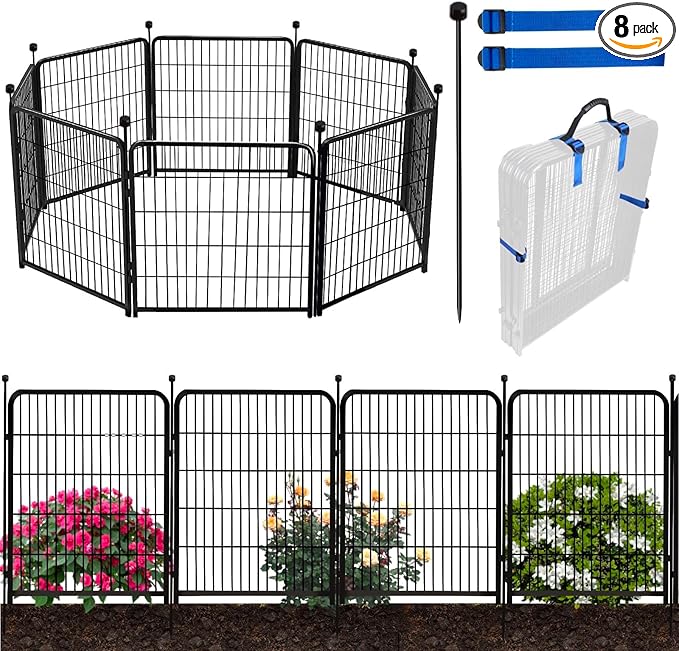 ADAVIN 48 in Garden Fence without Gate, 8 Panels Total 17.7 Ft, Dog Fence by ADAVIN