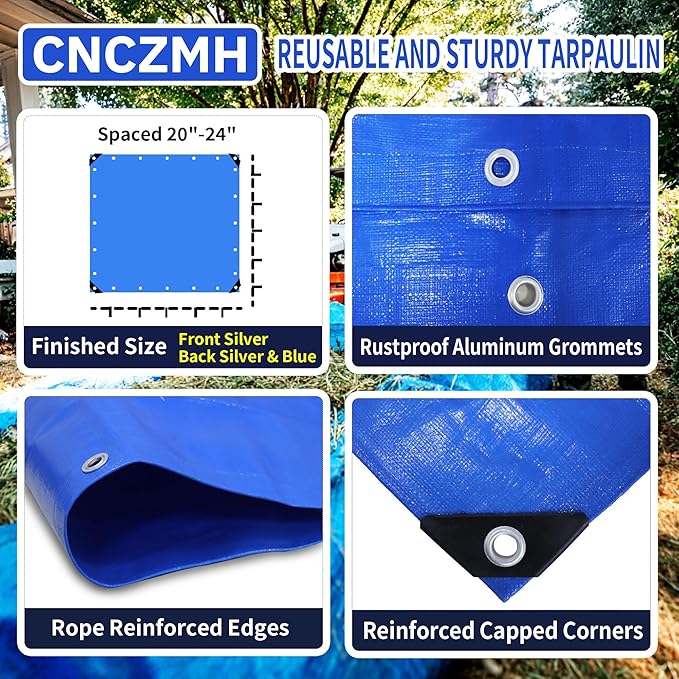 Tarp Heavy Duty Waterproof 6x6 Feet, 10 Mil Thick Blue Poly Tarps Outdoor - Image 3