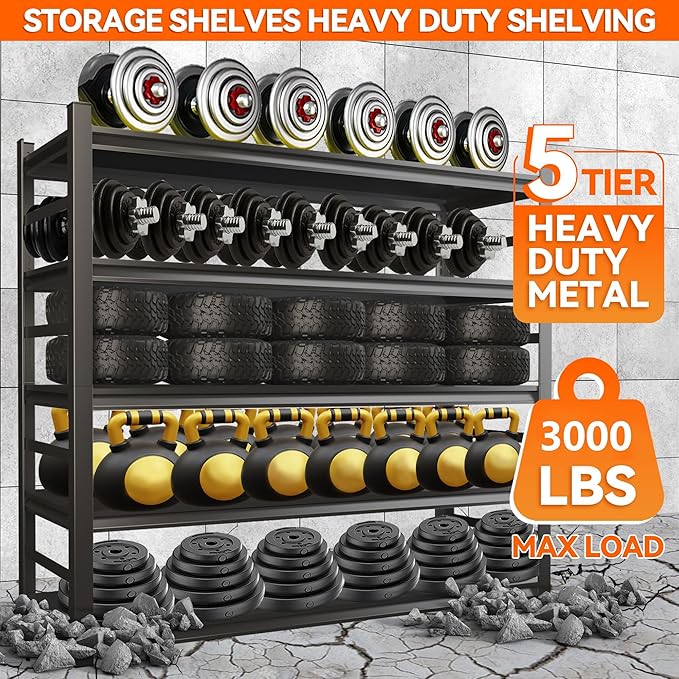 Metal Garage Shelving Unit, Heavy Duty Steel Storage Shelves, 3000 lbs Capacity - Image 4