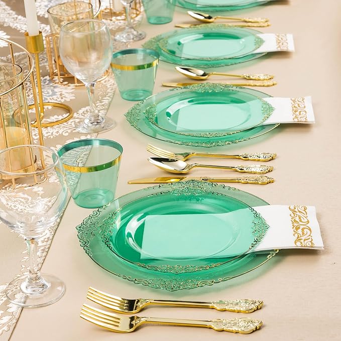 350PCS Clear Green Plastic Plates - Image 7