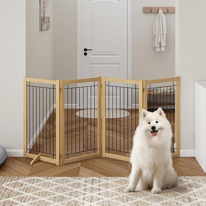 Wire Dog Gate Solid Wood Frame, Anti-Chewing, Indoor Freestanding Pet Gate - Image 6
