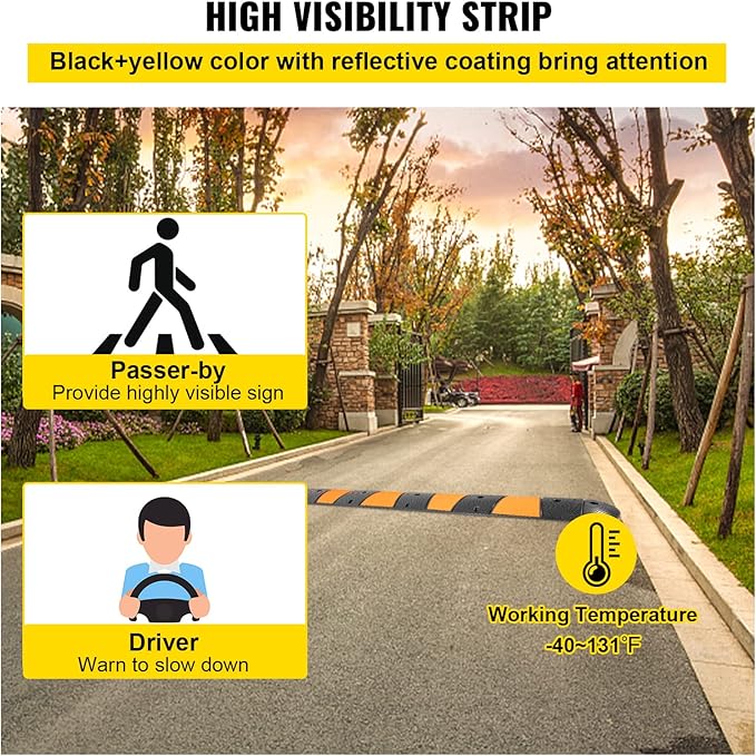 VEVOR Rubber Speed Bump, 1 Pack 2 Channel Speed Bump Hump, 72.8 x 12.2 x 2.2 - Image 5