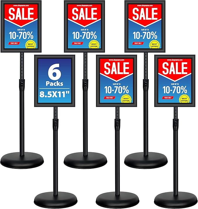 6Packs 8.5x11 Inch Adjustable Pedestal Poster Sign Stand, Heavy Duty Floor by VAIIGO