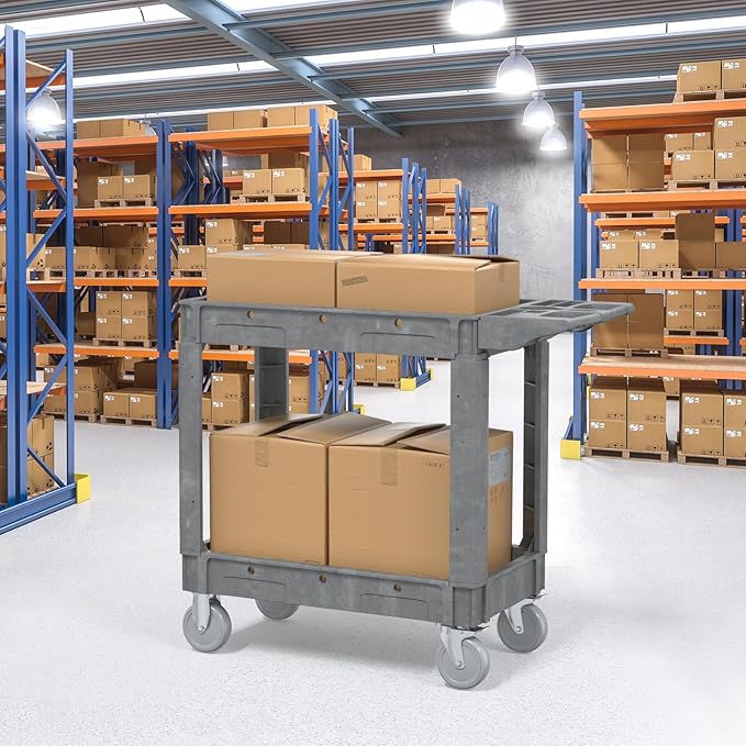 Utility Cart on Wheels, 2 Shelf Heavy Duty Plastic Rolling Cart, 550LBS - Image 5