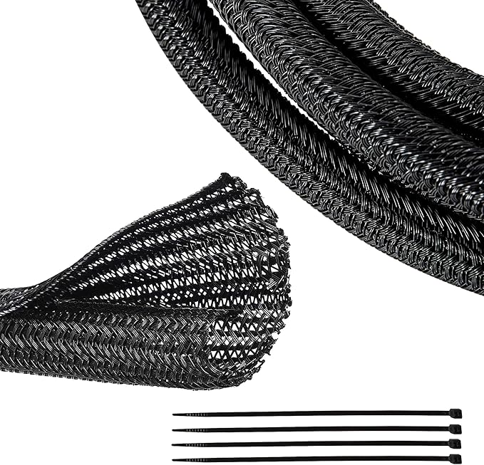 RED WOLF Braided Wire Cable Sleeve Split Wiring Sleeving 10 Feet by REDWOLF
