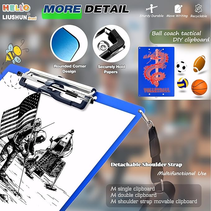 Aluminum Metal Clipboard with Detachable Adjustable Shoulder Strap A4 Double - Image 4