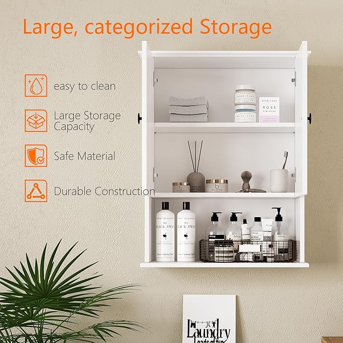 White Medicine Cabinet, 24x30 Inch Bathroom Cabinet Storage - Image 4