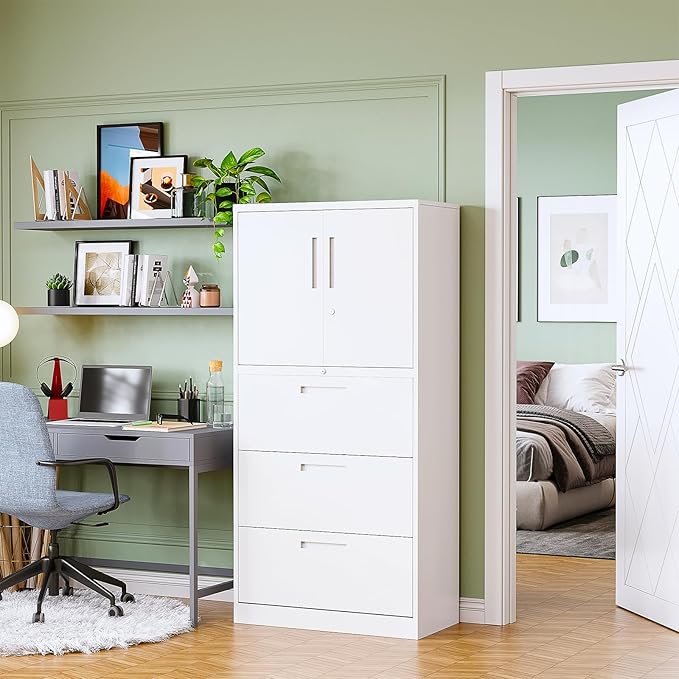 3-Drawer Metal File Cabinet, Lateral Vertical Filing Cabinets - Image 2