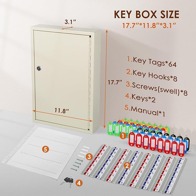 ORIENTOOLS Key Box Steel Key Safe Cabinet, Wall Mount Key Holder Lock Box - Image 3