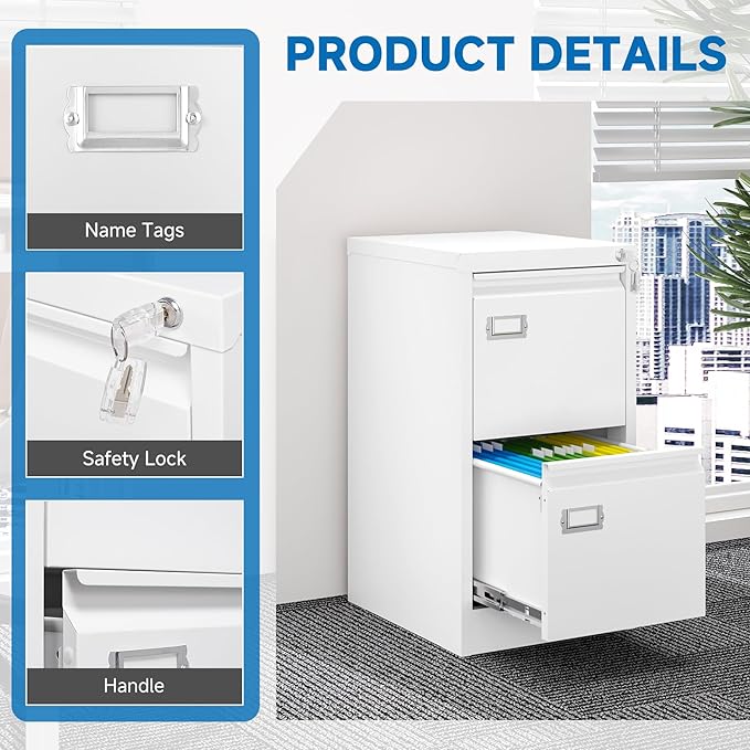 2 Drawer File Cabinet with Lock Metal Vertical Filing Storage Cabinet Office - Image 8