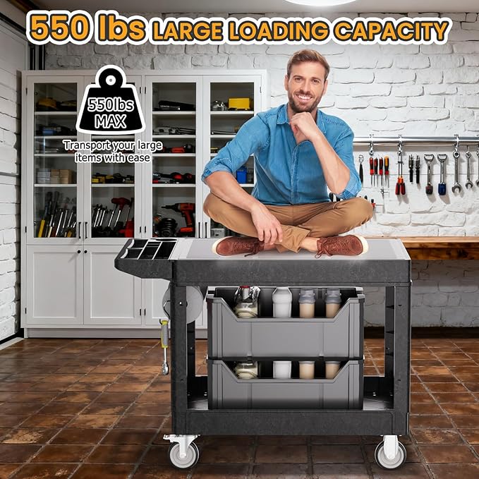 2-Tier Rolling Tool Cart, Heavy-Duty Plastic Service Cart - Image 6