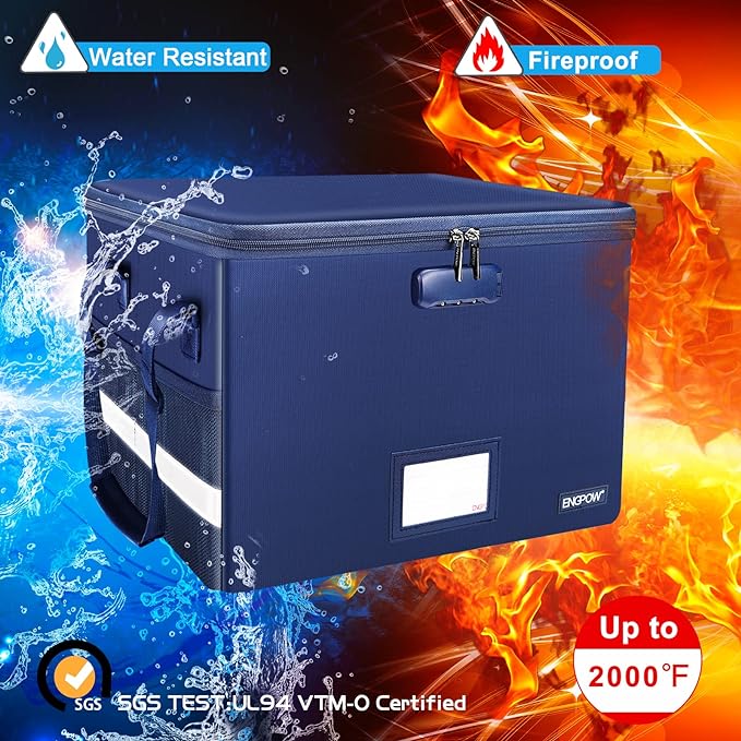 ENGPOW File Box with Lock, Fireproof Document Box with Pockets, Collapsible - Image 3