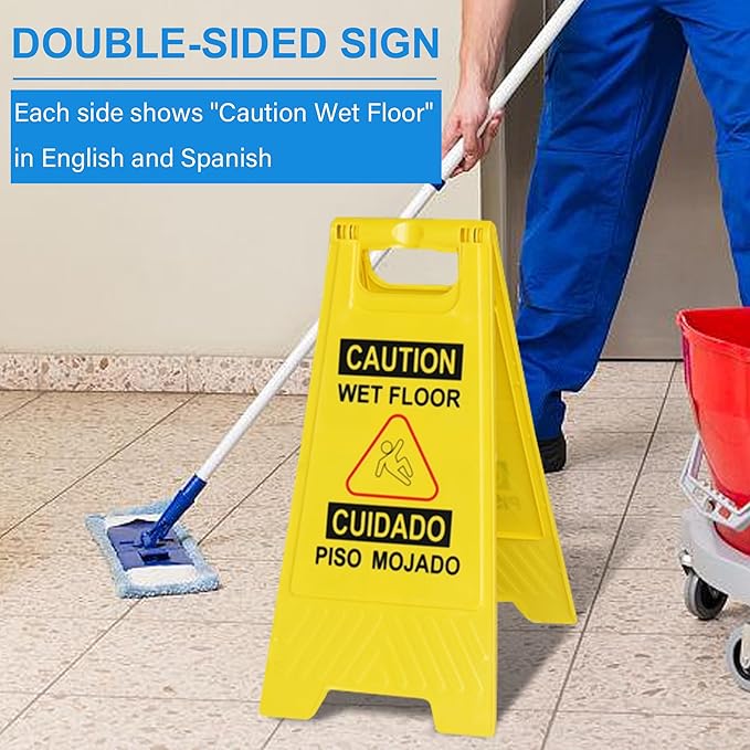 OrangeStar 12-Pack Caution Wet Floor Sign, 23.2” Double-Sided Bilingual Warning - Image 3