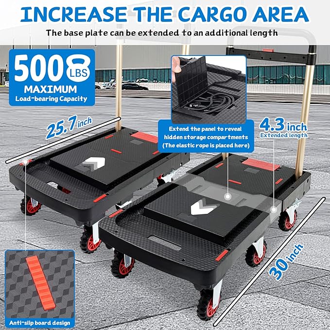 Heavy Duty 500lbs Capacity Hand Truck Collapsible Cart w/Brake Wheel, - Image 2