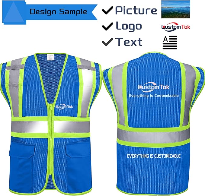 Custom Safety Vest with Logo Pockets High Visibility Reflective Vests - Image 5