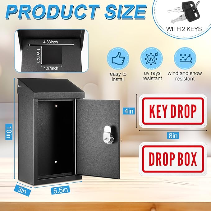 Metal Mount Wall Donation Box Key Lock Money Cash Drop Box - Image 2